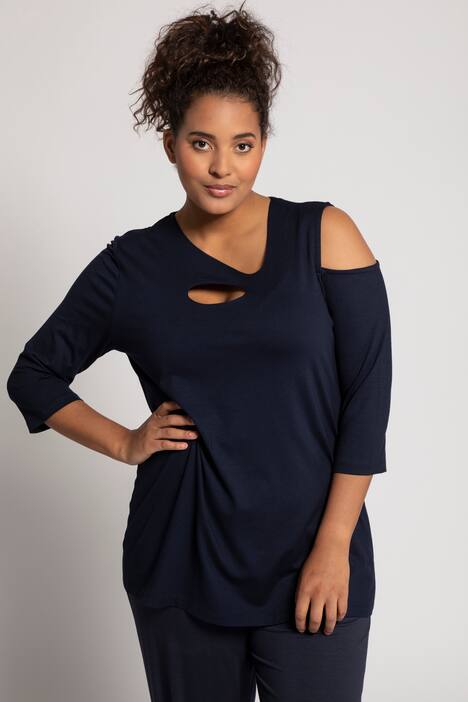 Asymmetric Cutout Oversized Fit Stretch Knit Top