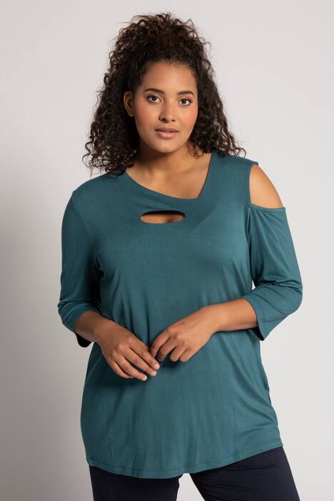 Asymmetric Cutout Oversized Fit Stretch Knit Top