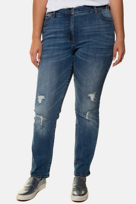 Jeans Mandy, Destroy-Effekte, weites Bein, vorgewaschen