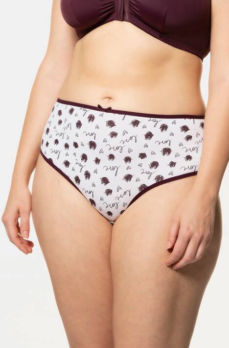 Slips, 5er-Pack, schwarz, weinrot, 'Love'-Muster
