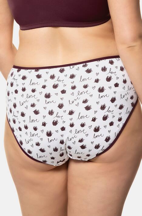 Slips, 5er-Pack, schwarz, weinrot, 'Love'-Muster