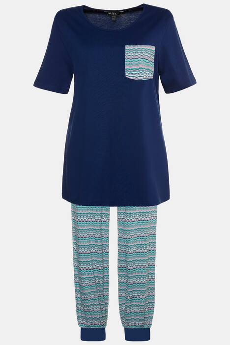 Pyjama, Zackenmuster, Pumphose, Elastiksaum