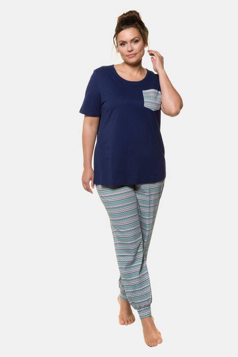 Pyjama, Zackenmuster, Pumphose, Elastiksaum