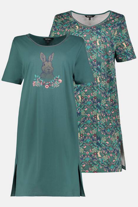 Bigshirts, 2er-Pack, Hasenmotiv/Waldmuster, bis 66/68