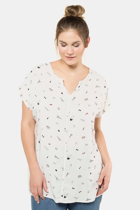 Bluse, gemustert, Tunika-Ausschnitt, relaxte Passform