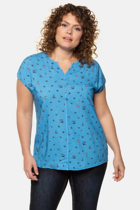 Bluse, gemustert, Tunika-Ausschnitt, relaxte Passform