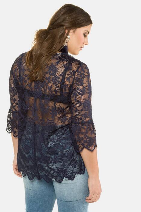 Scallop Edge Sheer Lace Stretch Knit Top