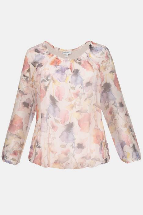 Bluse, Seidenmix, blickdichtes Jerseytop, geblümt