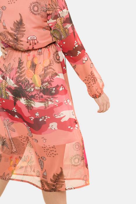 Kleid, Midi-Länge, bedruckter Chiffon, Jerseyfutter, Langarm