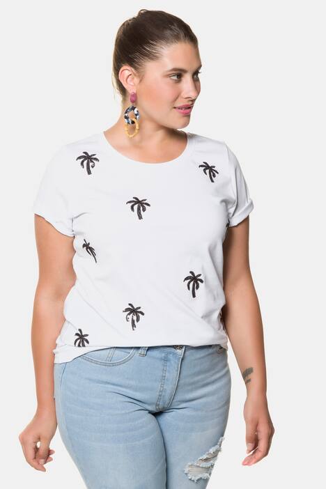 Shirt, Pailletten-Palmen, Halbarm