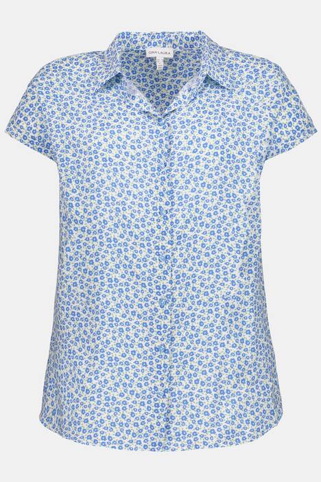 Bluse, Blütenmuster, Hemdkragen, breite Schultern