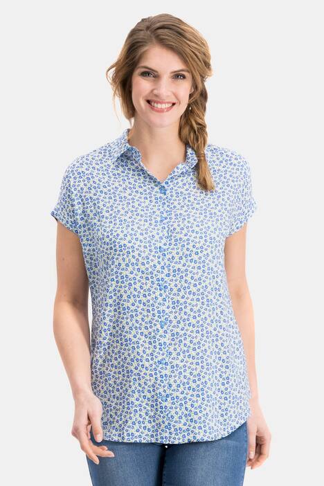 Bluse, Blütenmuster, Hemdkragen, breite Schultern