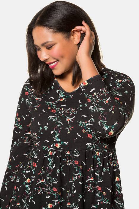 Kleid, geblümter Jersey, Prinzess-Silhouette, lange Ärmel