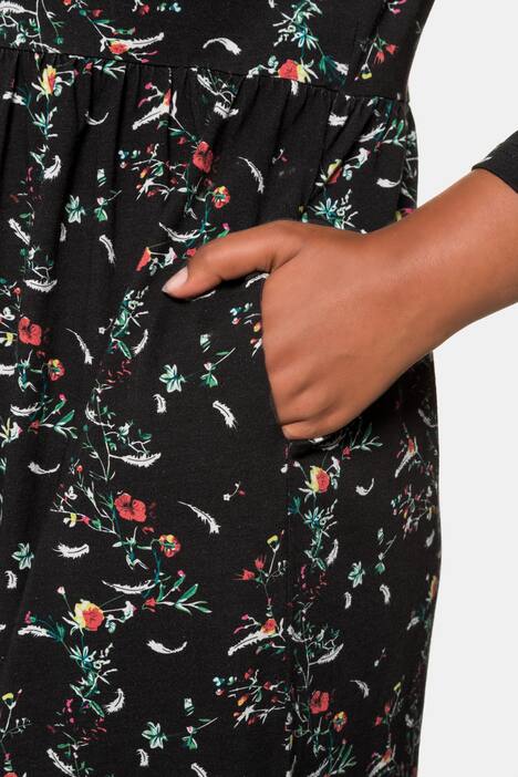 Kleid, geblümter Jersey, Prinzess-Silhouette, lange Ärmel