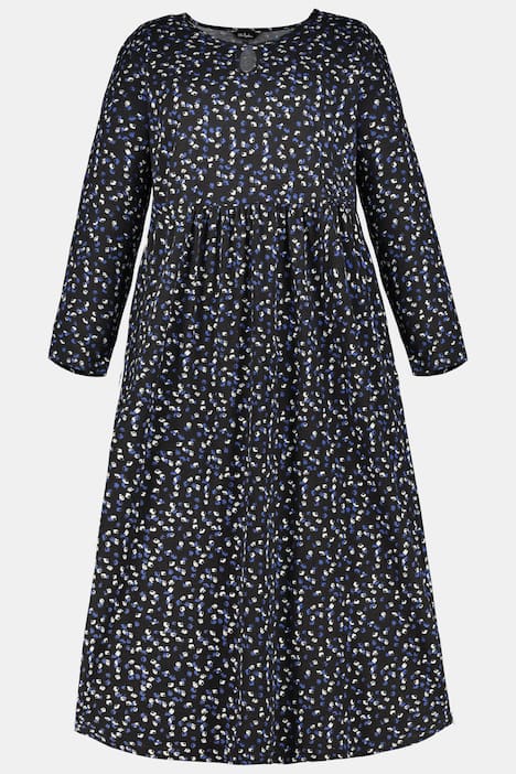 Kleid, geblümter Jersey, Zier-Ausschnitt, lange Ärmel