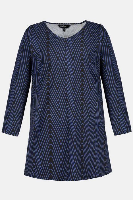 Zig Zag Print Swing Long Sleeve Cotton Knit Tunic