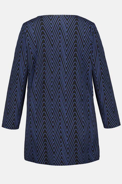 Zig Zag Print Swing Long Sleeve Cotton Knit Tunic