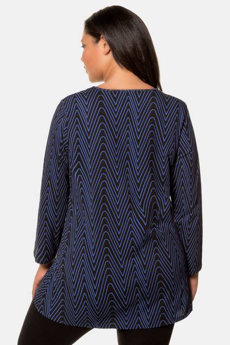 Zig Zag Print Swing Long Sleeve Cotton Knit Tunic