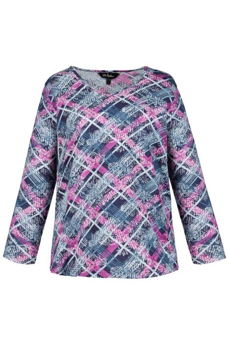 Plaid Floral Print V-Neck Cotton Tee