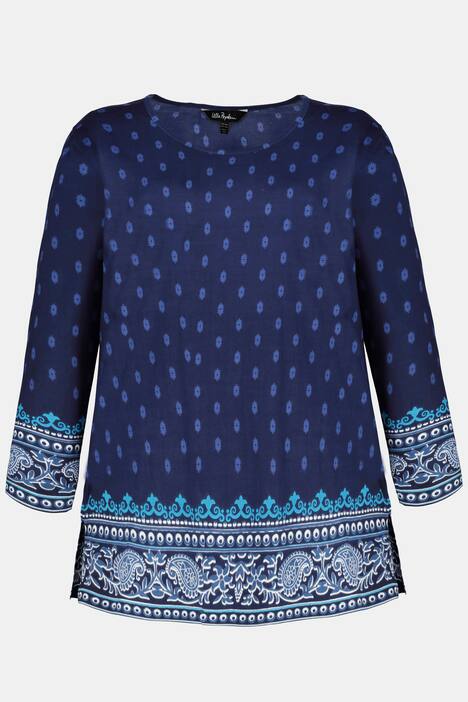 Blue Tones Border Print Cotton Knit Tunic