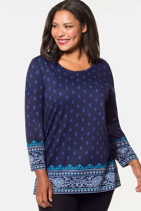 Blue Tones Border Print Cotton Knit Tunic
