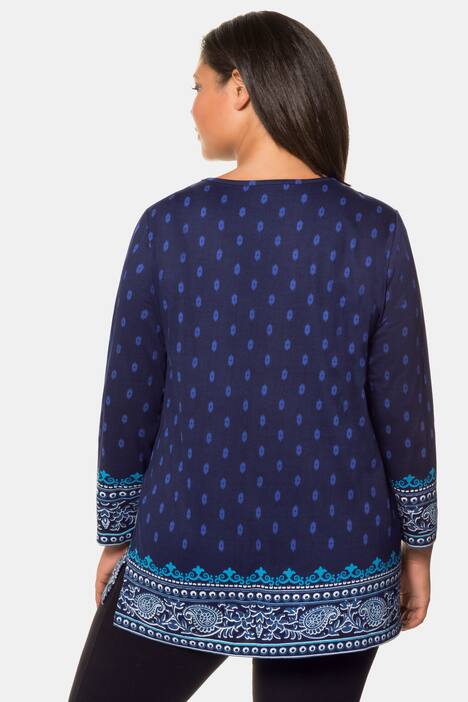 Blue Tones Border Print Cotton Knit Tunic