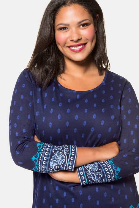 Blue Tones Border Print Cotton Knit Tunic