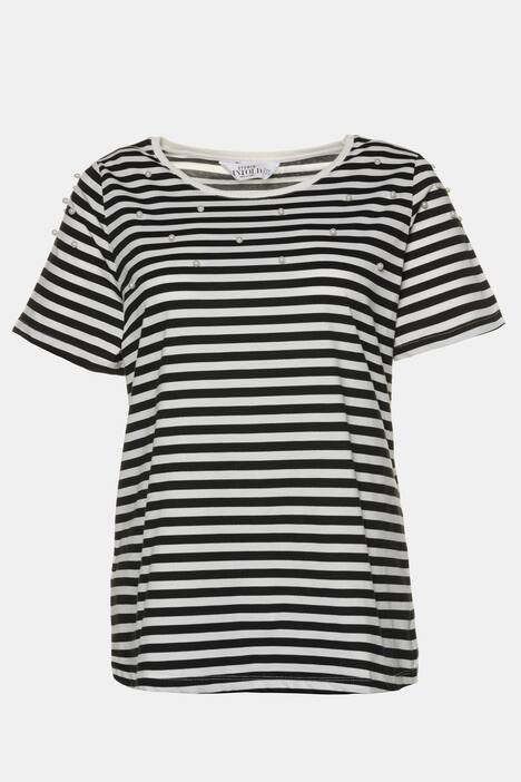 Shirt, geringelt, echte Zierperlen, Halbarm