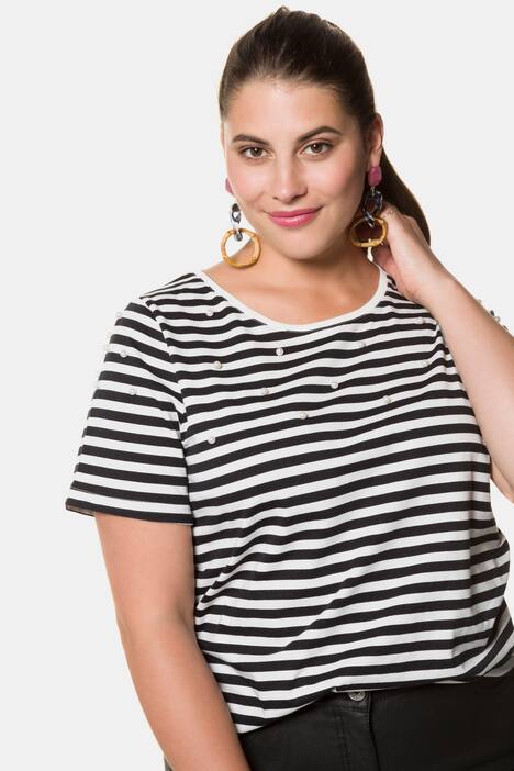 Shirt, geringelt, echte Zierperlen, Halbarm