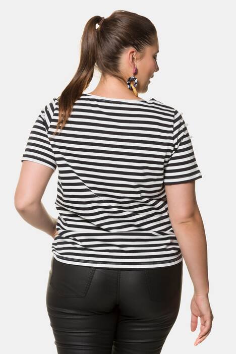 Shirt, geringelt, echte Zierperlen, Halbarm