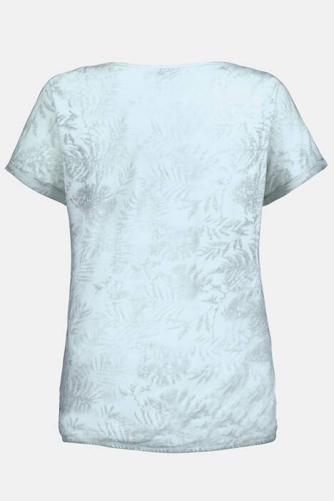 T-Shirt, florales Ausbrennermuster, Kaltfärbung, Elastiksaum
