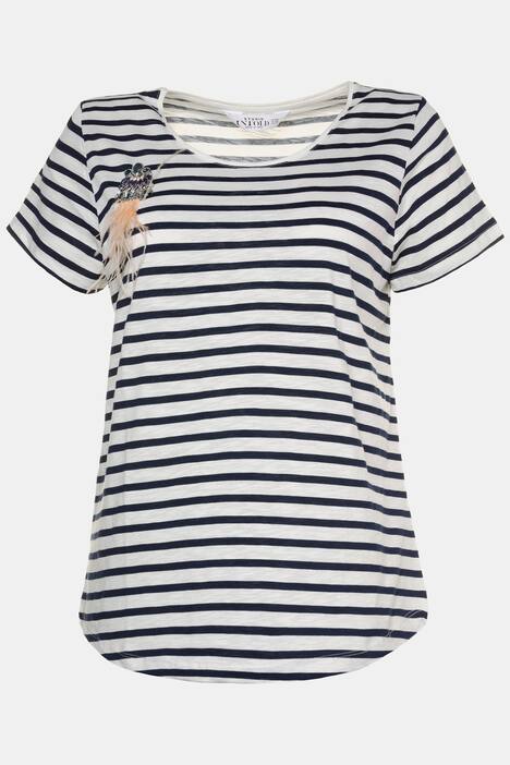 Shirt, Ringel, abnehmbare Brosche, Flammjersey, Halbarm