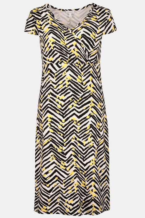 Kleid, Zackenmuster, Wickeloptik, Cup-Ärmel, Jersey