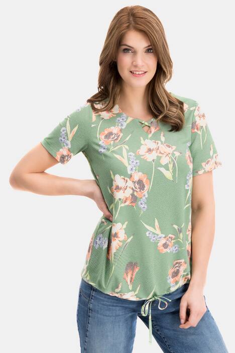 T-Shirt, Blüten, Relaxed, Streifen, Saum-Tunnelzug
