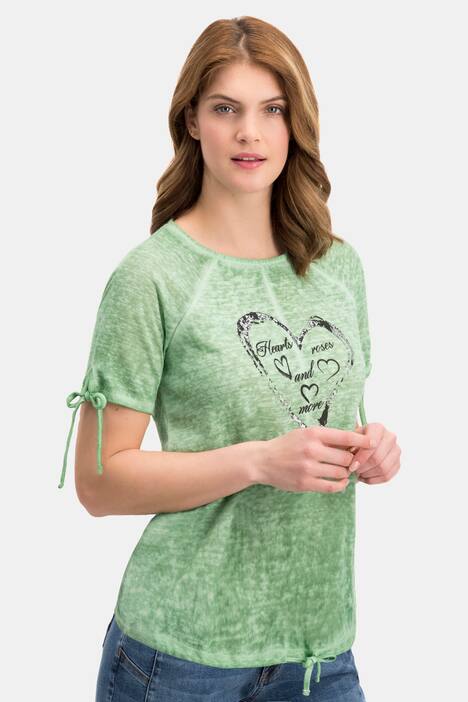 T-Shirt, Herzmotiv, Relaxed, Ärmelbänder, Saumtunnelzug