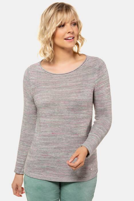 Pullover, Querrippen-Strick, meliert, Rollkanten