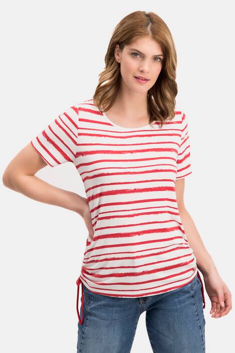 T-Shirt, Ringel, Relaxed, seitliche Saum-Raffbänder