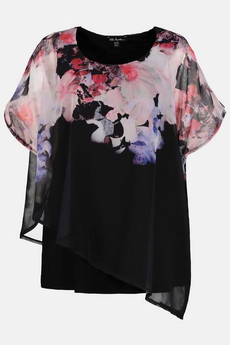 Bluse, Blütenmotiv, Chiffon-Oberlage, Jerseytop