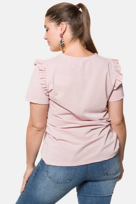 Shirt, Glitzerjersey, Statement, Halbarm mit Rüsche