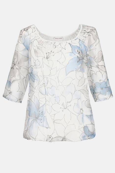 Bluse, dopellagig, Blüten, Seidenmix