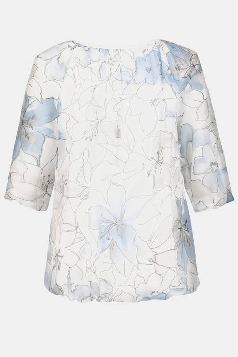 Bluse, dopellagig, Blüten, Seidenmix