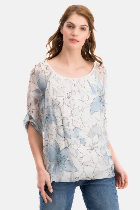 Bluse, dopellagig, Blüten, Seidenmix