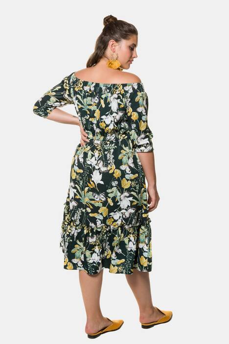 Kleid,Carmenausschnitt, 3/4-Ärmel, Volantsaum