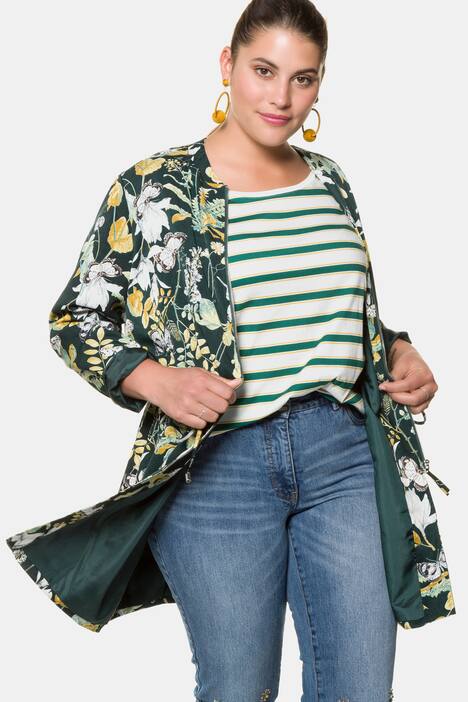Longjacke, Schmetterlingsmuster, Zipper, Tailentunnel, Langarm, Futter