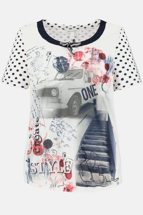 T-Shirt, Patchdruck, Relaxed, Bindeband, Materialmix