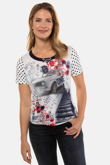 T-Shirt, Patchdruck, Relaxed, Bindeband, Materialmix