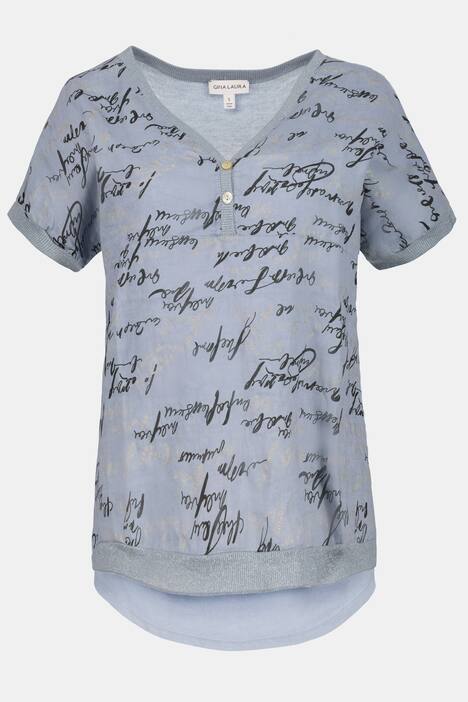 Bluse, Leinenmix, Schriftmuster, Oversized