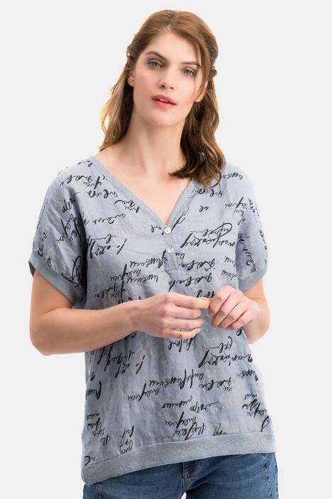 Bluse, Leinenmix, Schriftmuster, Oversized