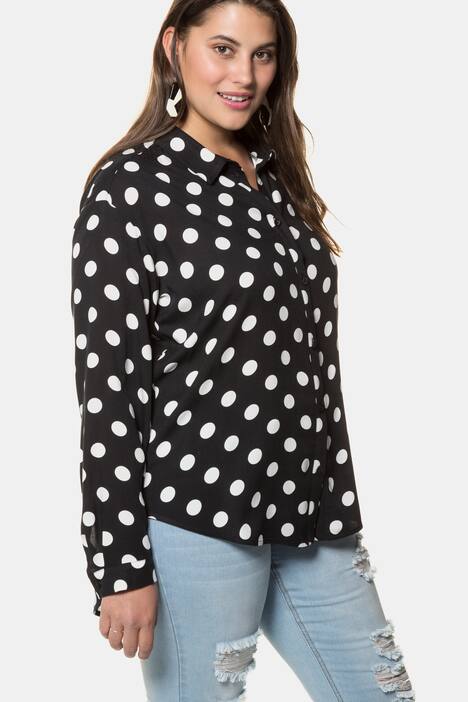 Hemdbluse, gepunktet, gerundeter Saum, hinten länger