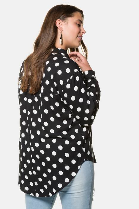 Hemdbluse, gepunktet, gerundeter Saum, hinten länger